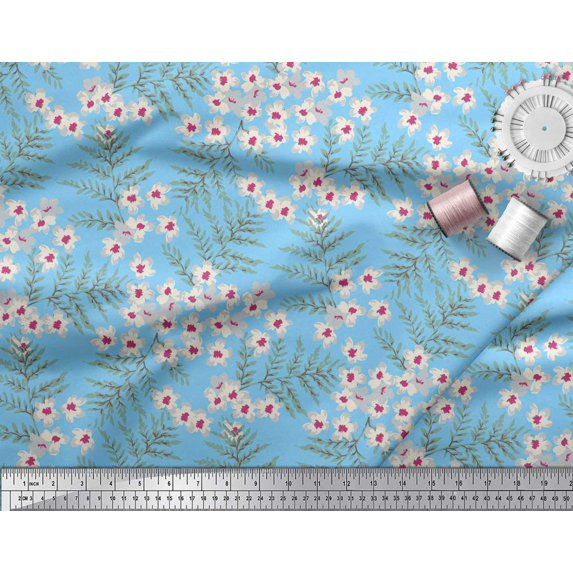 Soimoi Cotton Poplin Fabric Leaves & White Flower Floral Printed Craft Fabric by the Yard 42 Inch Wide