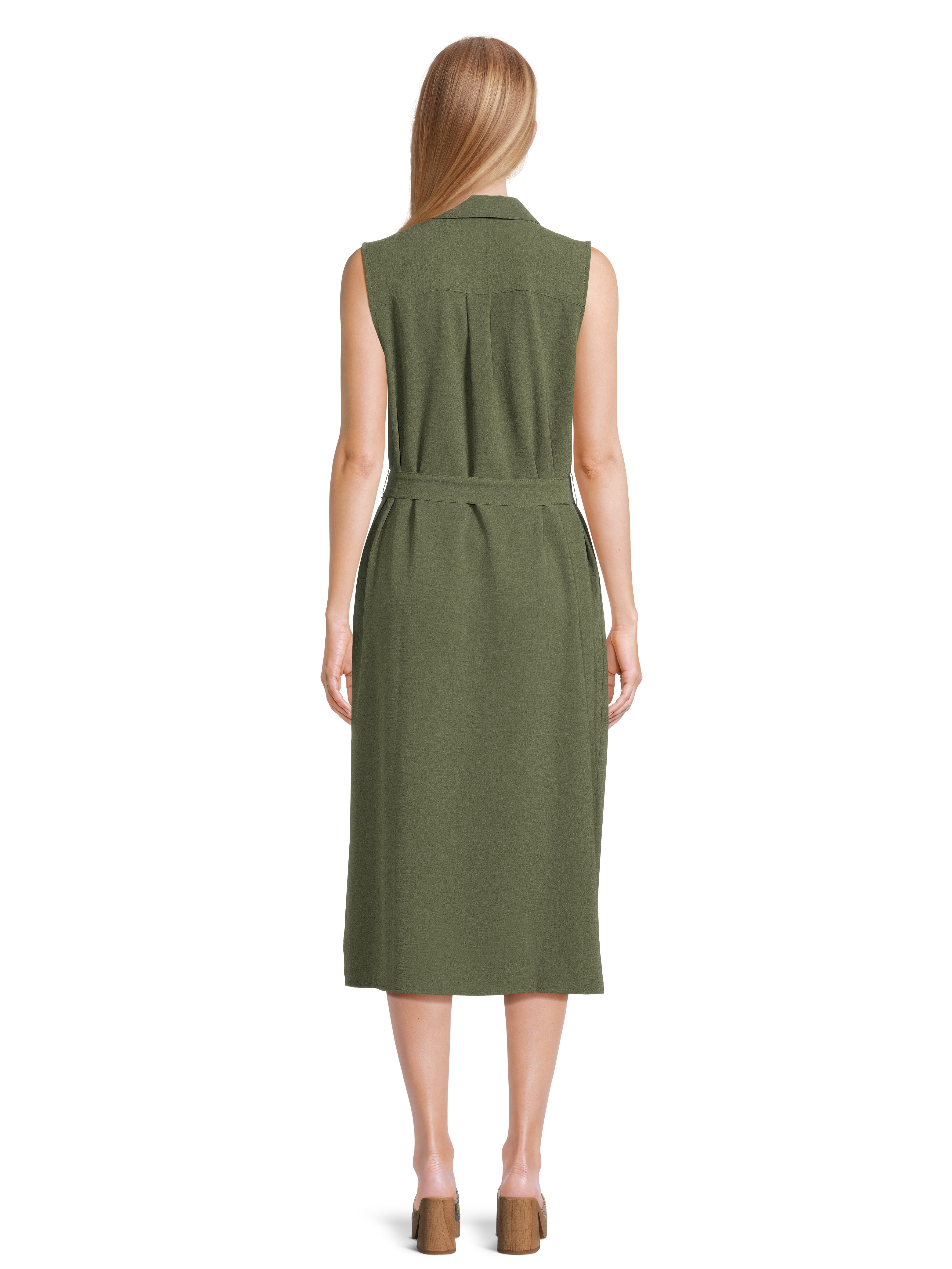 Time and Tru Women's and Women's Plus Button Down Shirt Dress with Belt, Sizes XS-4X