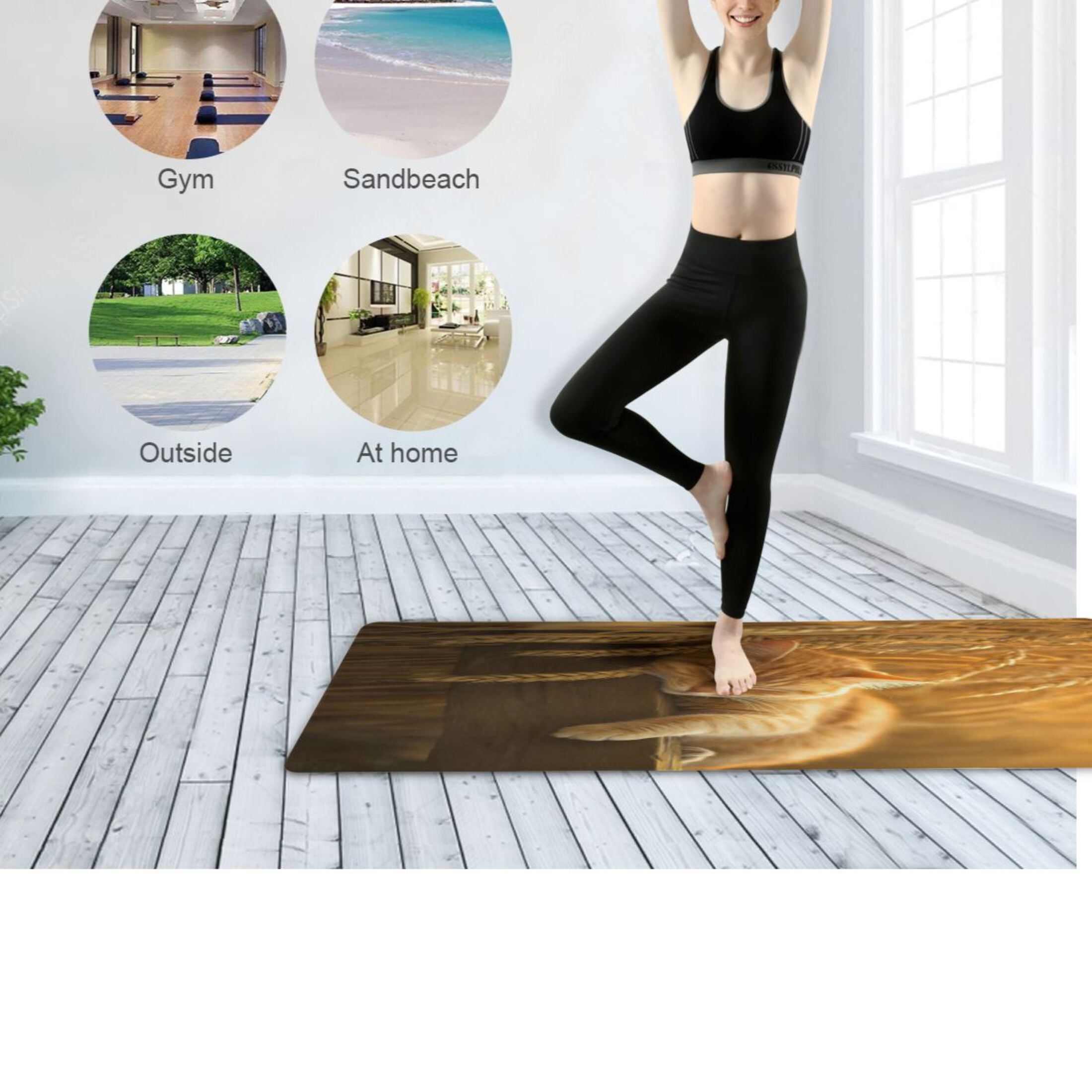BZSMCE Yoga Mat Women Fitness Mat Dreamy Cat in Sunset Pattern