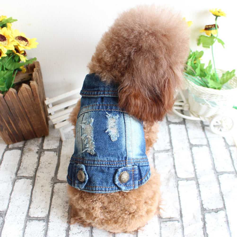 FWYLSY Dog Clothes for Small Dogs Girl Boy Dog Jeans Jacket Cool Black Denim Puppy Dog Coat for Small Medium Dogs Cats Black Denim White, XXL