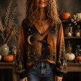 thumbnail image 2 of OIOLOYJM Halloween Long Sleeve Tops for Women Fall Casual V-Neck Pumpkin Graphic Happy Holiday Shirts Loose Fit Comfortable Lounge T Shirts Orange 3XL, 2 of 5