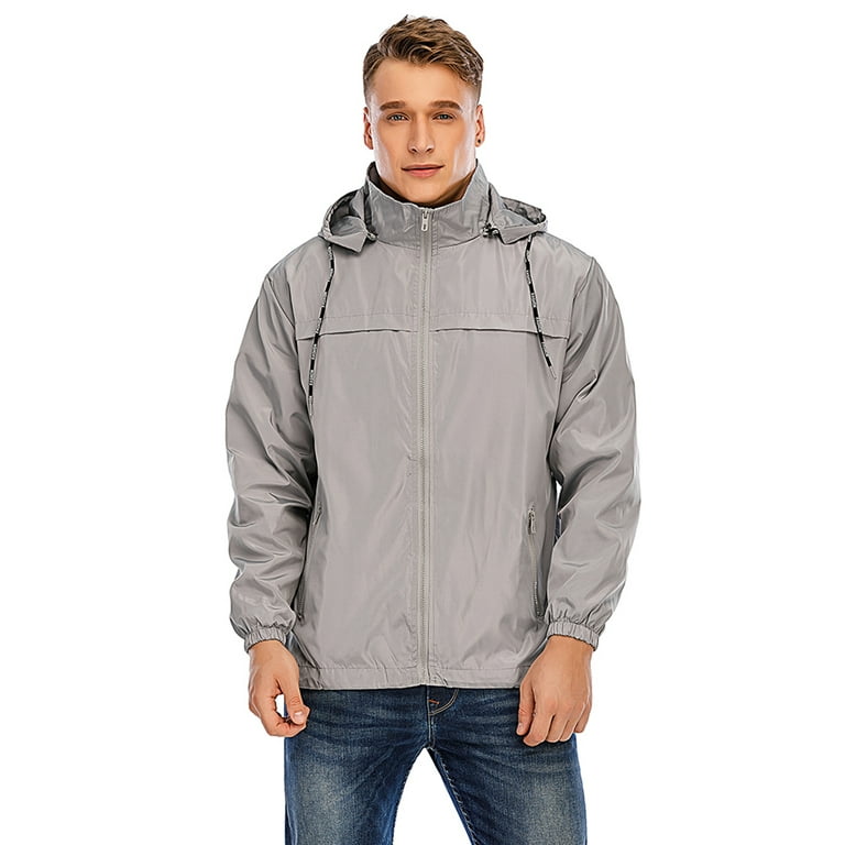 Tinglu Spring Men Jackets with Hooded Raincoat Waterproof Jacket Zip Up  Men's Windbreaker Clothing 