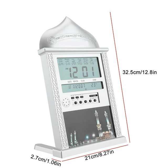 Muslim Islamic Praying Clock Azan Prayer Alarm Digital Azan Table Clock Silver