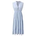 thumbnail image 4 of Gibobby Vestido Mujer Casual de Playa Verano Vestido a media pierna con volantes en capas a sin mangas para mujer Henley Cuello en V Botón frontal(Azul,G), 4 of 5