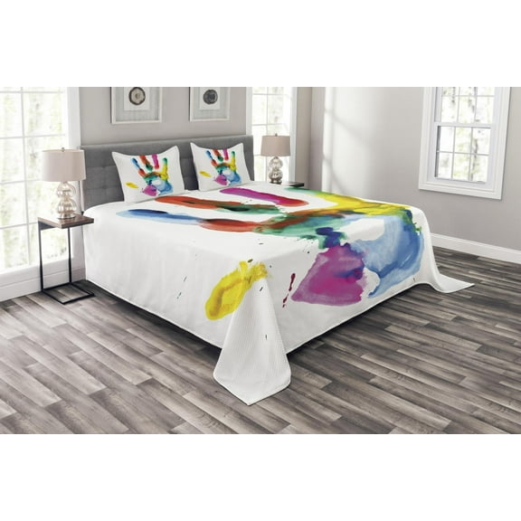 Ambesonne Watercolor Quilted Bedspread Set 3 Pcs, Colored Human Hand, King Size, Multicolor