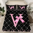 thumbnail image 2 of Manfei Initial V Letter Queen Sheet Sets for Girls, Cartoon Stripes Bow-tie Flat Sheet, Princess Bow Queen Fitted Sheet, Super Cozy Room Decor, 4-Piece, 2 of 7