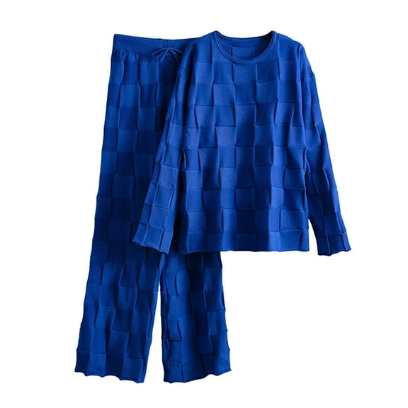 Oversized Sweater Sets for Women Checkered Long Sleeve Fall Outfits Knit Pullover 2 Piece Matching Outfits, Free Size