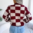 thumbnail image 4 of XMMSWDLA Women'S Color Block Checkered Crew Neck Long Sleeve Plaid Knitted Pullover Sweater Tops Vintage Preppy Style Knitwear Wine Knit Sweater for Women, 4 of 8