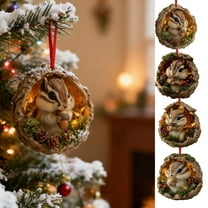 WKSCLPAI Christmas Forest Animal Acorn Ornaments,2D Flat Acrylic Forest Animal Decoration for Christmas Tree,New Pinecone Animal Ornament for Home Party Decor,Gift for Animals Lovers, Squirrel C