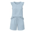 thumbnail image 4 of BODOAO Women's Fashion Jumpsuit Ruffle Sleeve Crew Neck Romper Drawstring Overalls with Pockets, Casual Summer Travel Beach Vacation One Piece Outfit for Daily Wear Outfit Light Blue XL, 4 of 7