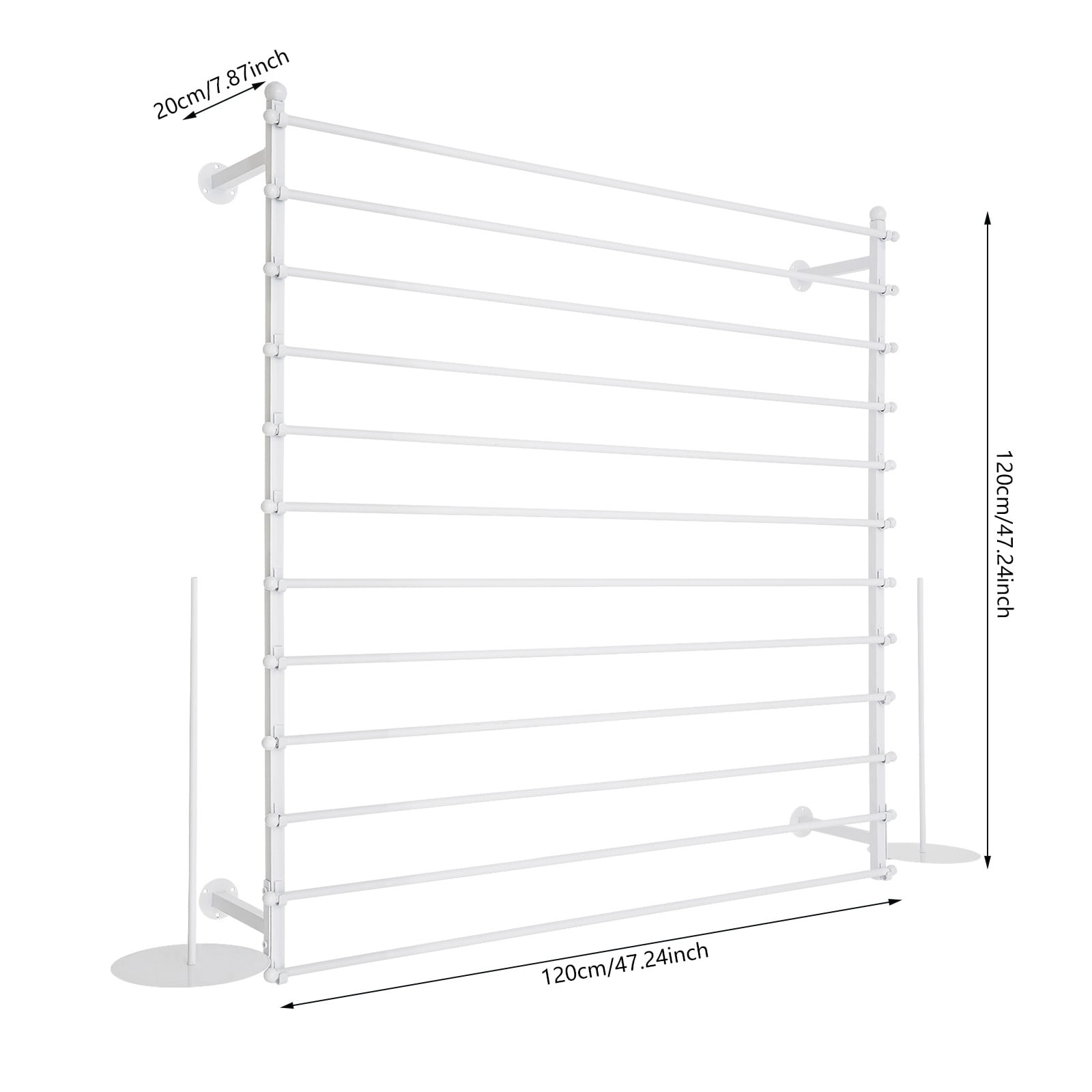 ToppiJoy 12 Rods Wall Mounted Ribbon Rack for Craft Room, Ribbon Organizer Wrapping Paper Rack for Craft Room, Cake Shop, Flower Shop White