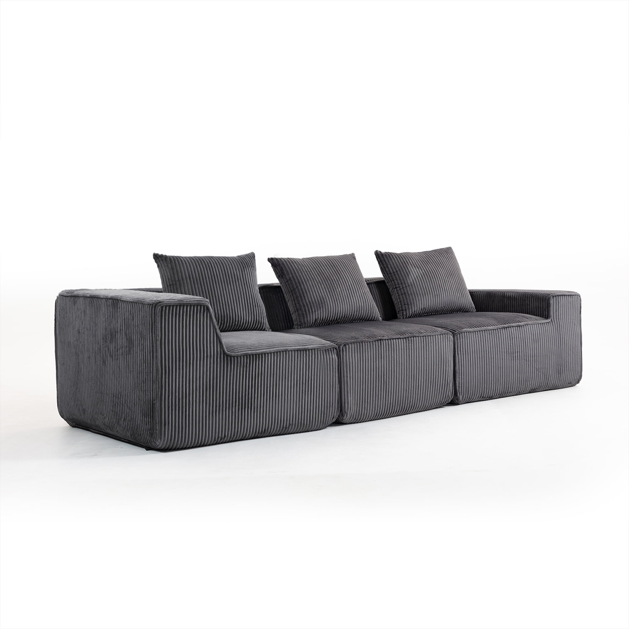 Demi Bonn 111" Modular Sectional Sofa Couchesk, Corduroy 3 Seat Couch Memory Foam Couches for Living Room, Cloud Couch, Gray