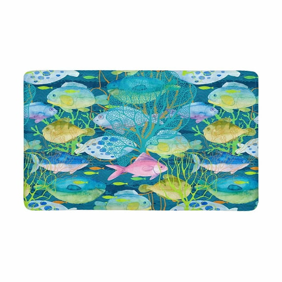 SUNENAT Watercolor Fish And Underwater Plants Sea Life Doormat Anti-Slip Entrance Mat Floor Rug Indoor/Outdoor Door Mats, Rubber Backing 23.6"(L) x 15.7"(W)