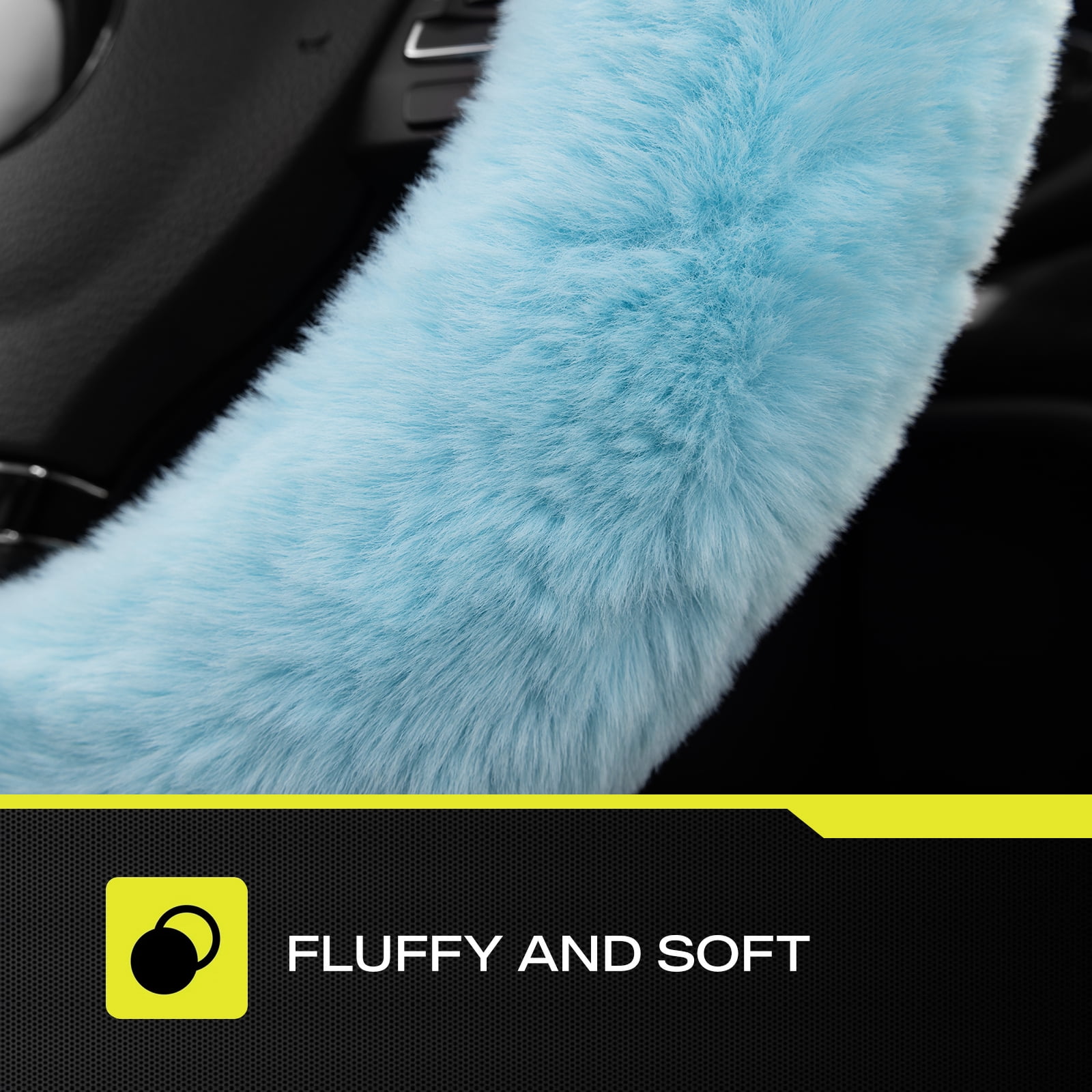 Auto Drive Fuzzy Steering Wheel Cover, Soft Plush Faux Fur Steering Wheel Cover, Cozy Warm Steering Wheel Cover Non-Slip, Universal Fit for Cars SUV Truck, Fits 14.5"–15",Blue