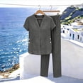thumbnail image 6 of YanHoo Cotton Linen Sets for Women 2 Piece Summer Outfits Short Sleeve V Neck Top Wide Leg Pants Matching Casual Set, 6 of 7