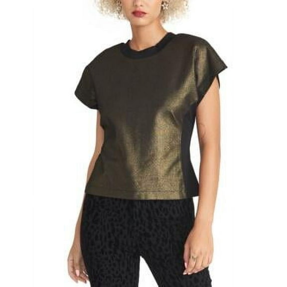 MSRP $59 Rachel Roy Karlie Metallic-Front Flutter-Sleeve Top Black Size Small