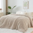 thumbnail image 3 of Biwat-Super Soft King Blanket Linen Premium Silky Flannel Fleece 3D Ribbed Jacquard Lightweight Bed Blanket All Season Use (Linen Ribbed, King(90"x110")), 3 of 4