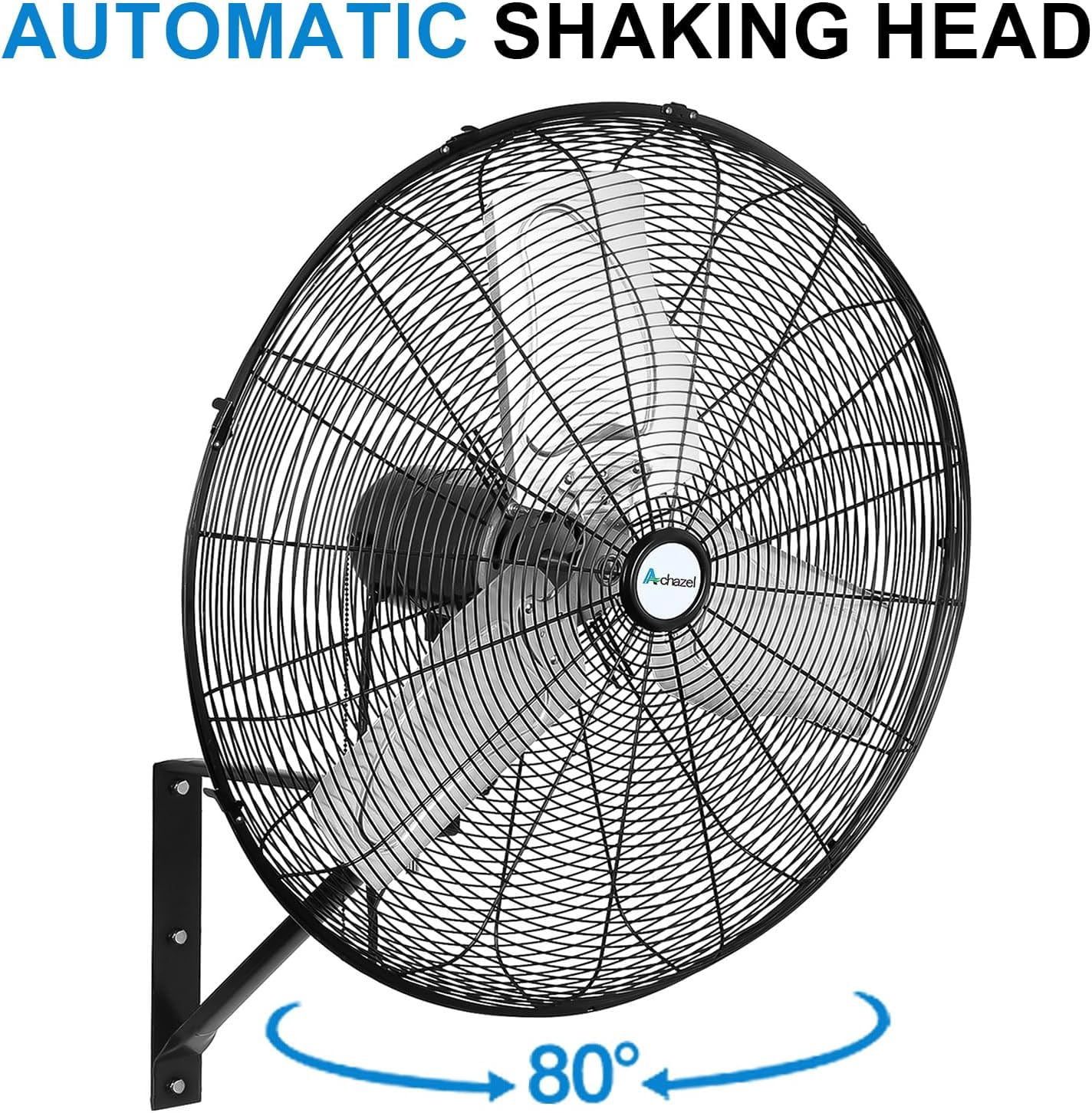 Achazel 24" Industrial Wall Mount Fan, 3-Speed 6500 CFM High Velocity Oscillating Heavy Duty Air Circulator for Garage Warehouse Shop, UL Listed