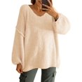 thumbnail image 2 of Women Long Sleeve Fall Winter Oversize V-neck Knit Sweater Casual Loose Pullover, 2 of 7