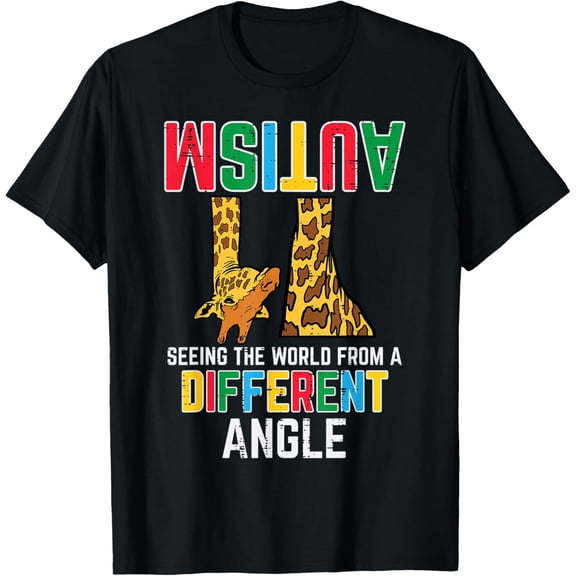 Giraffe Autism Seeing World Different Angle Awareness Mens T-Shirt
