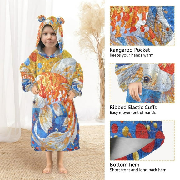 YAZAOO Kids Wearable Blanket Hoodie Warm and Cozy Golden Serenity Flannel Sweatshirt