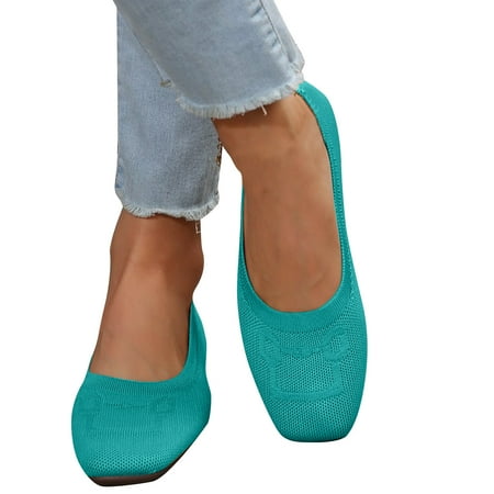 Womens Flats Knit Dress Shoes Pointed Toe Comfort Women Shoes Slip On Shoes for Woman Classic Softable Shoes Low Wedge Green 9.5