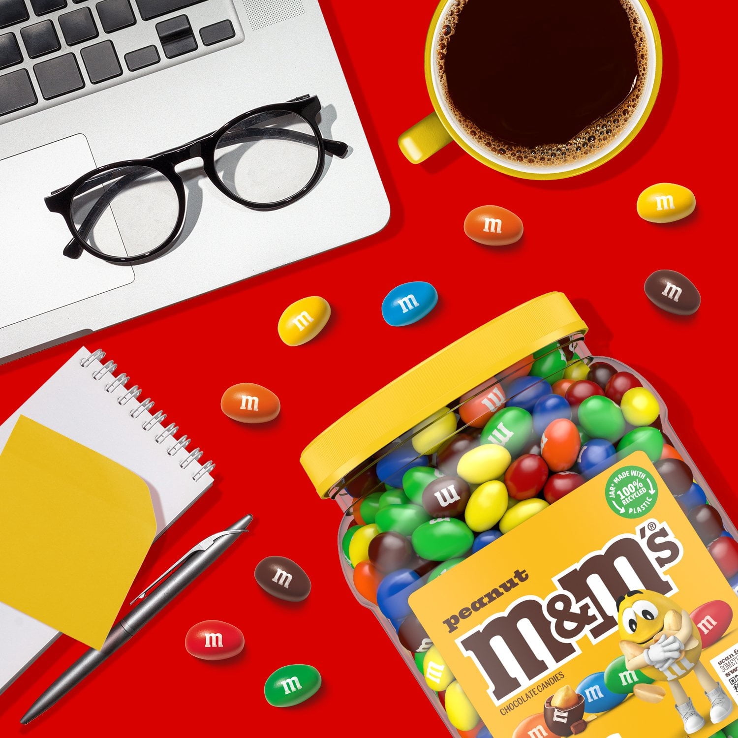 M&M’S Peanut Milk Chocolate Candy, Party Size, 62 oz. With White Bowl By OMA