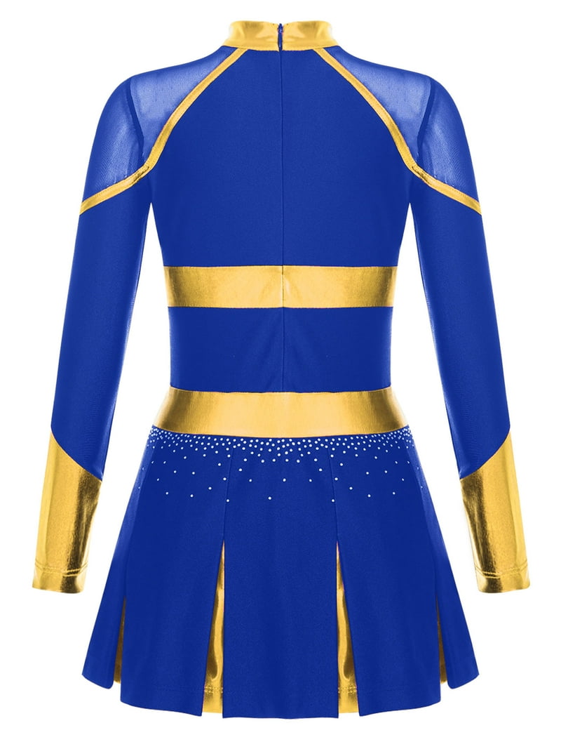Aislor Girls Cheer leader Cheerleading Shiny Pleated Dress Cheer Uniform  Dress Up Blue 12 - Walmart.com