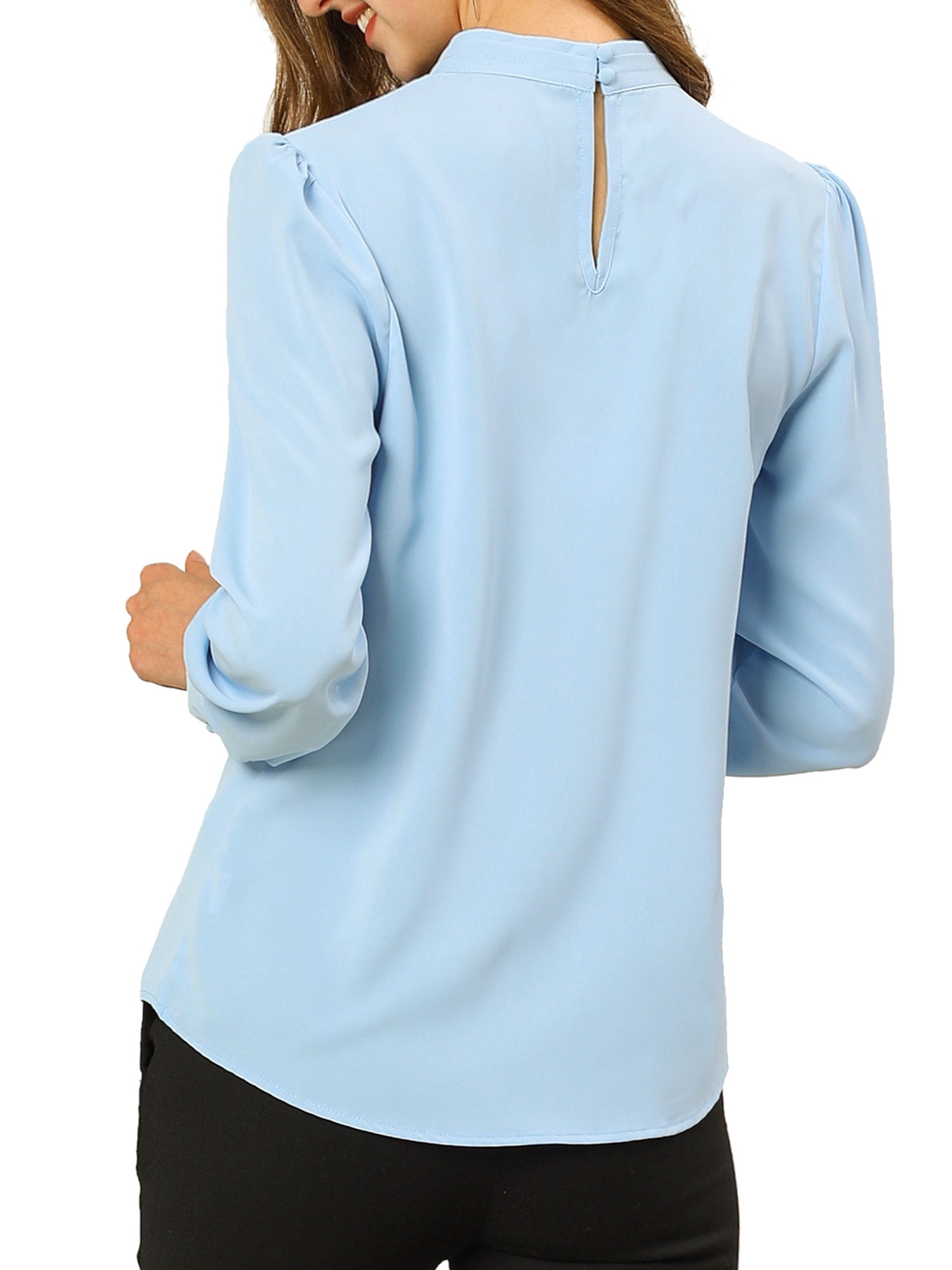 DARING DIVA Women's Stand Collar Long Sleeve Office Blouse XL Light Blue