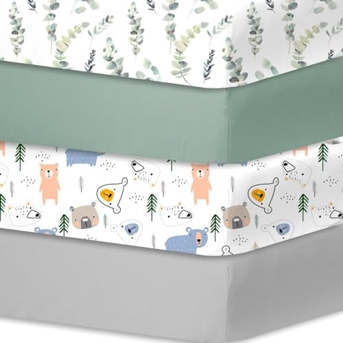 Bimocosy Fitted Crib Sheets 4 Pack for Baby Boys & Girls, 52'’ x 28'' (Leaf)