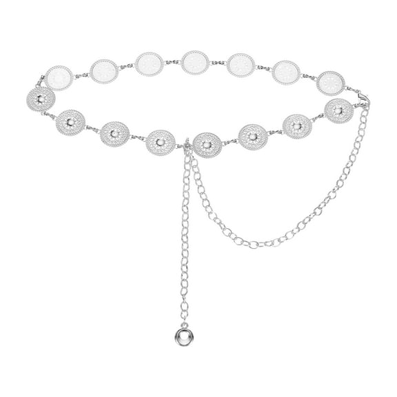 Western Metal Concho Chain Belt, Chain Waist Belts for Women Dresses Jeans Country Concert Outfit, Silver Sun