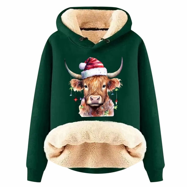 WILLBEST Sudadera para Mujer, Estilo Vaquero Navideño, con Capucha y Estampado Grueso XXXXX-Grande