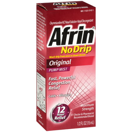 Afrin® No Drip Maximum Strength Original Nasal Decongestant Pump Mist, 0.5 fl (Best Decongestant For Head Cold)