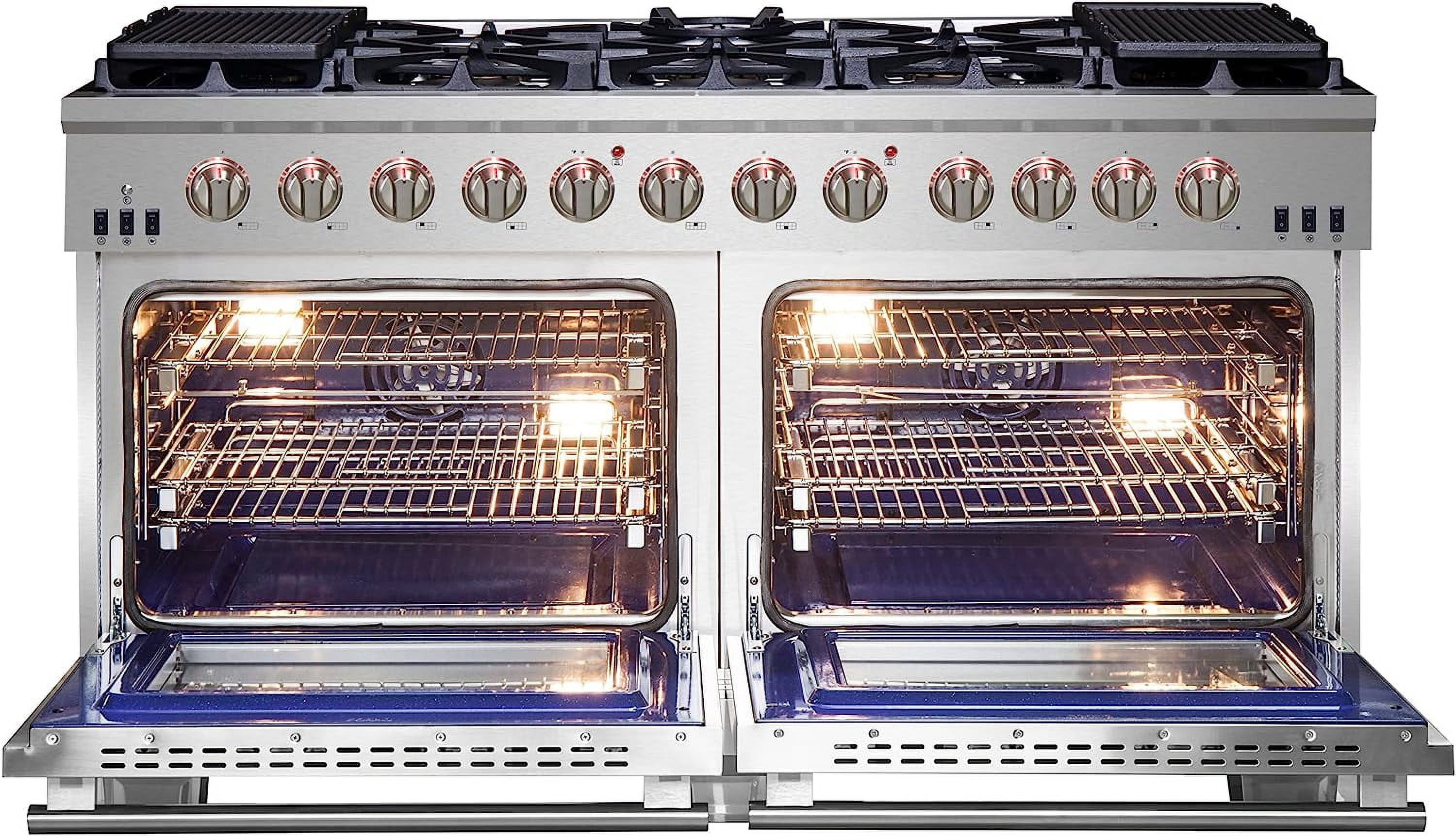 Forno Capriasca 60-Inch Freestanding Gas Range, 10 Burners, True Convection Oven