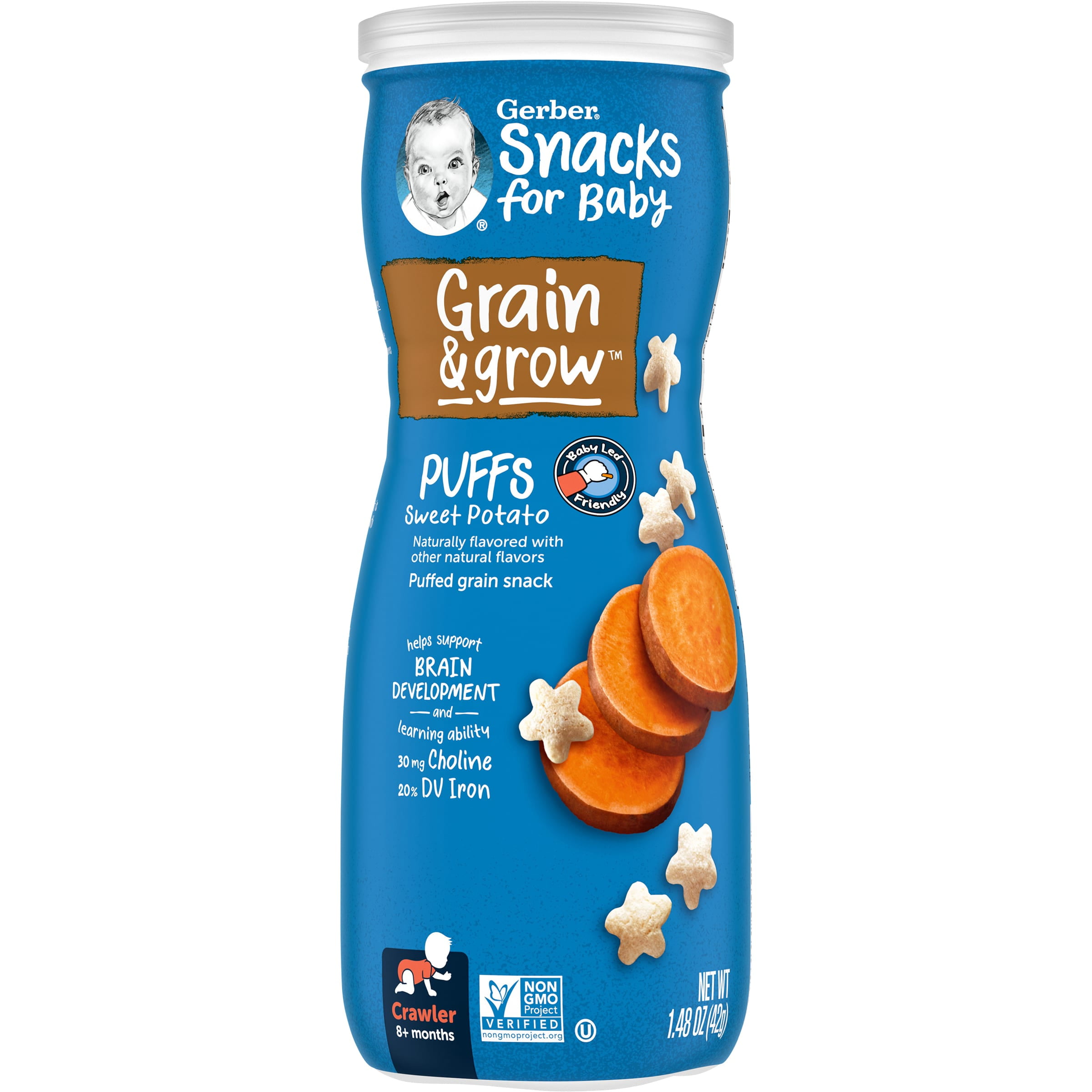 Gerber Snacks for Baby Grain & Grow Puffs, Sweet Potato, 1.48 oz Canister