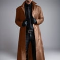 thumbnail image 2 of Aihuaihua Men's Leather Jackets Full Length Trench Coat Men's Classic Biker PU Jacket Slim Fit Moto Leather Coat Khaki M, 2 of 6