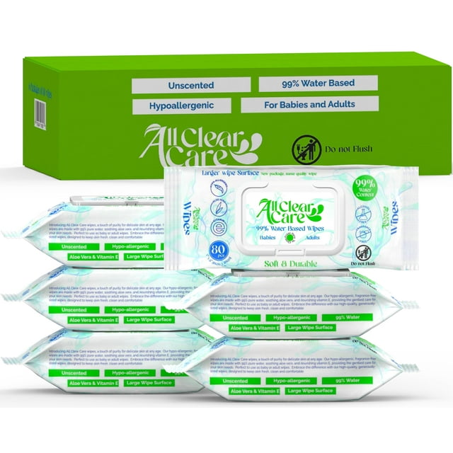 Toallitas para bebés All Clear Care sin perfume para pieles sensibles 480 unidades