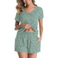 thumbnail image 5 of QATAINLAV Womens Two Piece Outfits Summer, Casual Short Sleeve Tees and Shorts Lounge Set Trendy Printed V Neck Shirts Matching Shorts Pajamas Sets, Mint Green, XL, 5 of 9