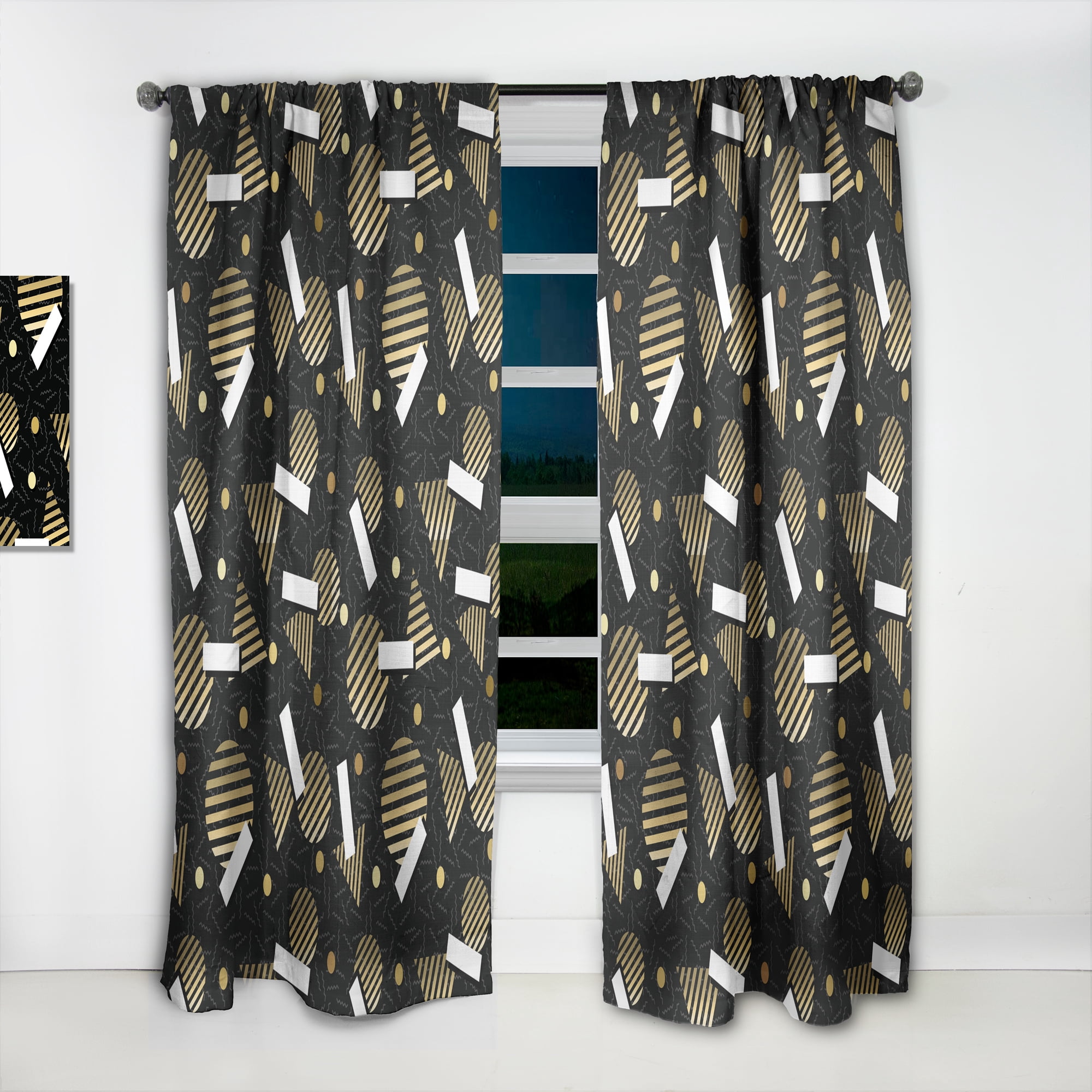Designart 'Gold Circular Retro Pattern' Mid-Century Modern Curtain Panel