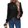 thumbnail image 3 of Camiseta de Larga con Cuello Alto y Ojales para Mujer, Elegante, Informal, , de Negocios, Elástica, con Aberturas Negro M, 3 of 9
