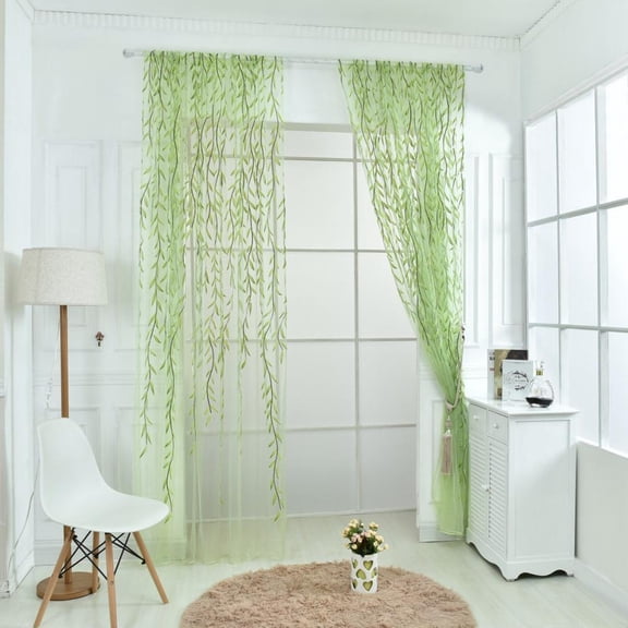 Bullpiano 100x200CM Floral Curtains, Wicker Offset Printed Curtain of Cool Window Pastoral for Window Livingroom Kitchen (Green)