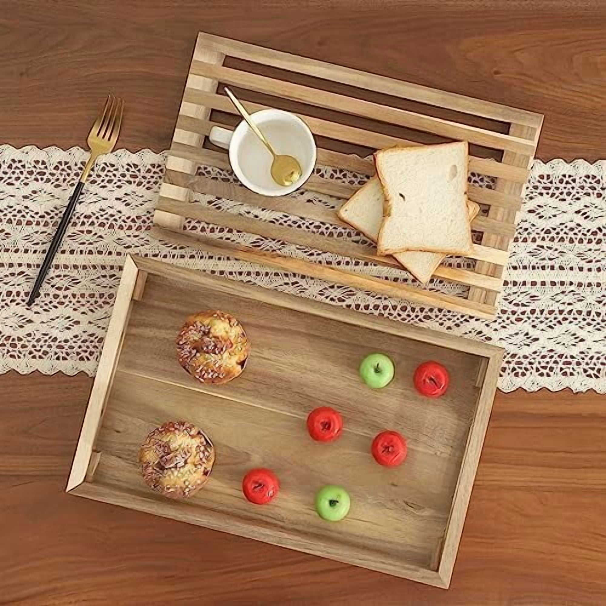 Bread Cutting Board with Crumb Catcher Tray Wooden Holder Bread Tray for Serving Bread Slicers for Homemade Bread Cutting Boards for Kitchen with Holder$$Home Decor, Kitchen, & Other