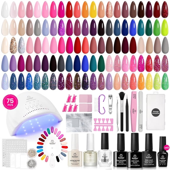 Beetles Gel Nail Kit with U V Light - 75PCS 45 Colors Gel Nail Polish Set | Chic Outfits All Season with 5PCS Base Top Coat Soak Off at Home Nails Kit Perfect Manicure Tool Set Gifts for Women