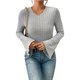 thumbnail image 3 of Tops Cortos de Acampanada para Mujer, Elegantes, Informales, con Cuello Redondo y Ribete de Lechuga, Acanalados y Ajustados Gris L, 3 of 9