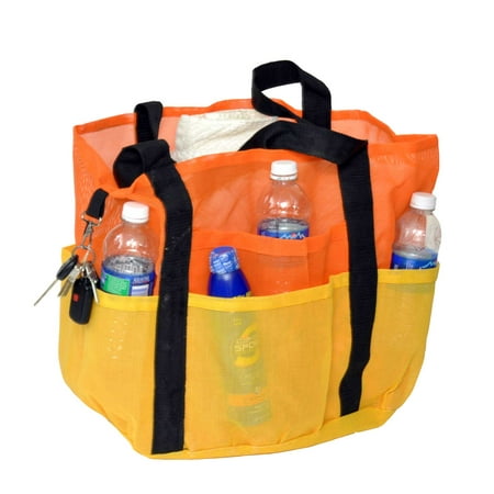 Deluxe Mesh Tote Bag - Deluxe Oversized Mesh Family XL Beach Tote / Jumbo Bag w Carabiner Hook