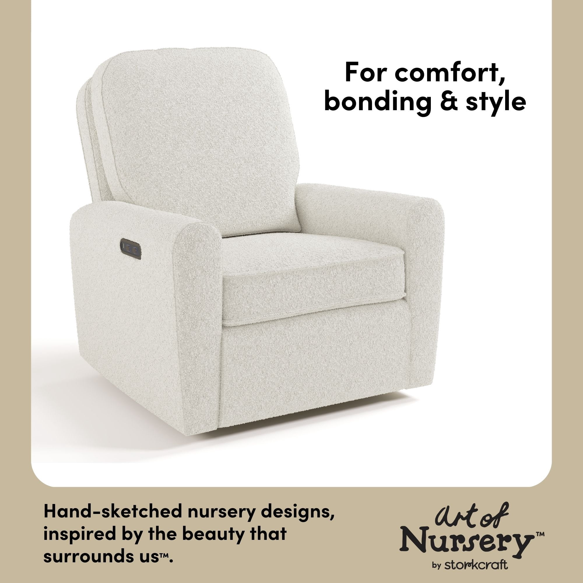 Storkcraft Amalfi Deluxe Power Recliner Swivel Glider, Ivory Boucle