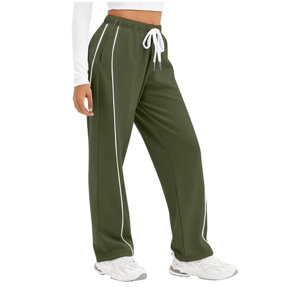 Turilly Women's Sweatpants Wide Straight Leg Pants Solid Color Elastic Waist Drawstring Pockets Footed Sweatpants