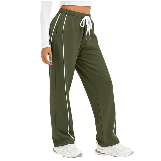 Floleo Wide Leg Sweat Pants for Womens High Waisted Sweatpants Casual Drawstring Workout Pants with Pockets(Army Green,M)