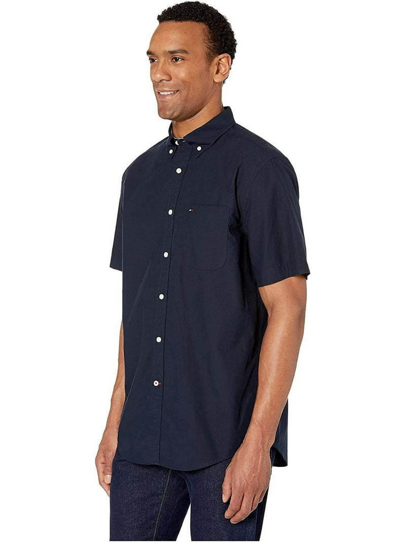 tommy hilfiger short sleeve dress shirts Tommy Hilfiger Men's Navy Blazer Button-Down Shirt (Short-Sleeve, US Large)