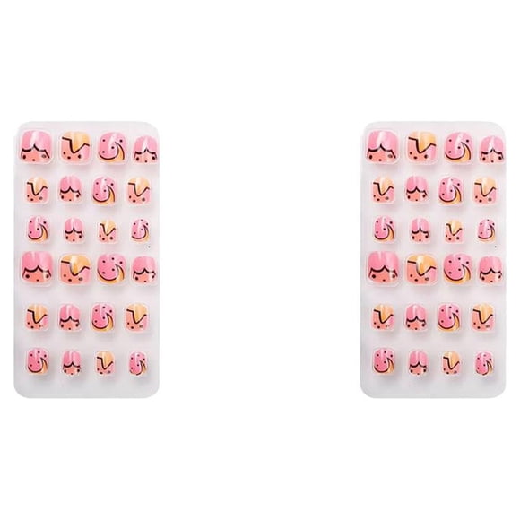Vogacara 1 Juego de puntas de uñas artificiales, dibujos animados, patrón encantador, uñas postizas, pegatinas cortas desmontables, Kit de Type10 NO10